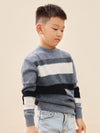COMOBOCA 100% Wool Kids' Geometric Color Block Striped Knit Sweater