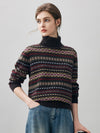COMOBOCA 100% Cashmere Women's Fair Isle Turtleneck Sweater