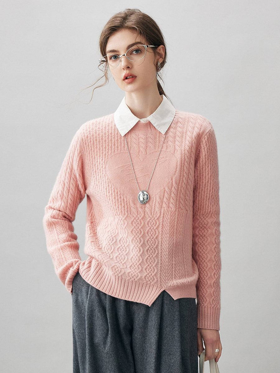 COMOBOCA 100% Cashmere Women's Cable Heart Patterned Knit Sweater