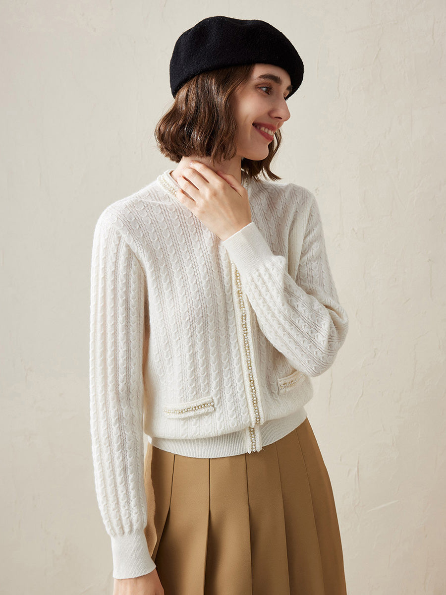 COMOBOCA 100% Cashmere Women's Pocket Faux Cardigan Sweater