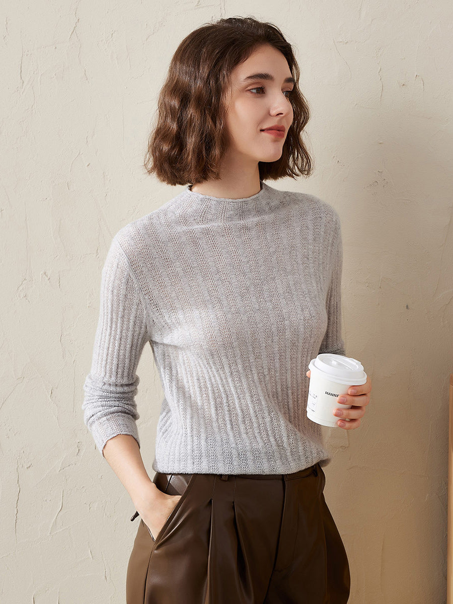 COMOBOCA Women's Ribbed Mock Neck Knit Sweater