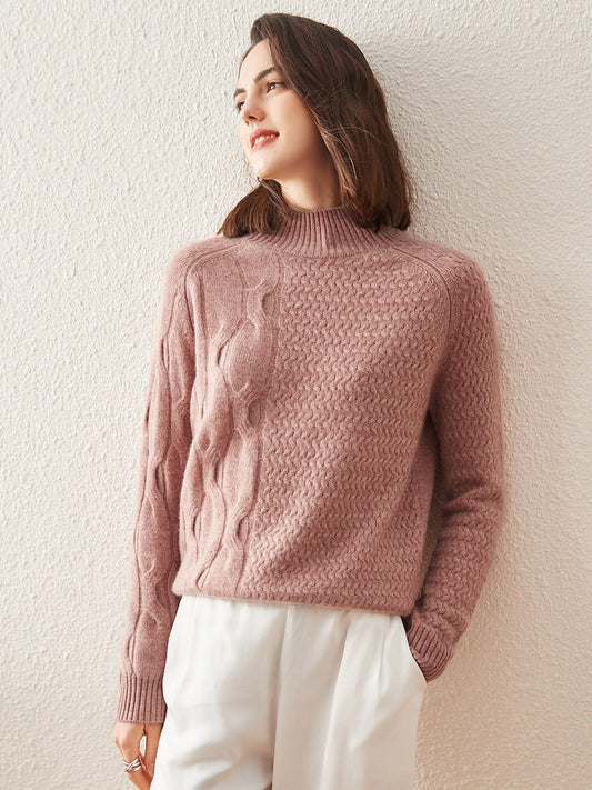 COMOBOCA ROSY 100% Cashmere Women's Mock Neck Knit Sweater