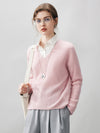 COMOBOCA 100% Cashmere Women's Ribbed V-Neck Knit Sweater