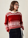COMOBOCA Red 100% Cashmere Women's Sweater with Abstract Design