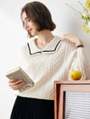 COMOBOCA 100% Cashmere Women's Sailor Collar Cable Knit Sweater