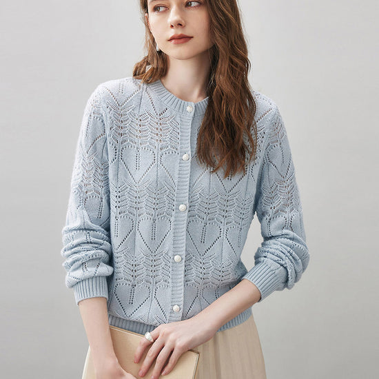 COMOBOCA Women's Chic Heart Patterned Button Cardigan