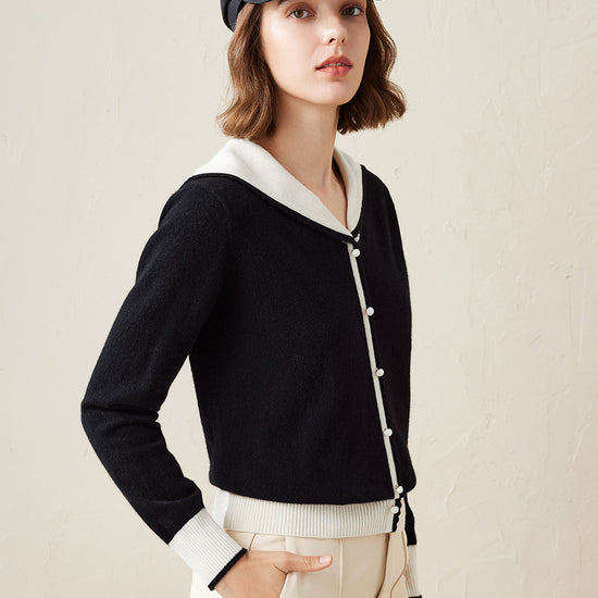 COMOBOCA 100% Cashmere Women's Sailor Collar Faux Cardigan