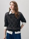 COMOBOCA Women's Speckled Lace Knit Round Neck Sweater