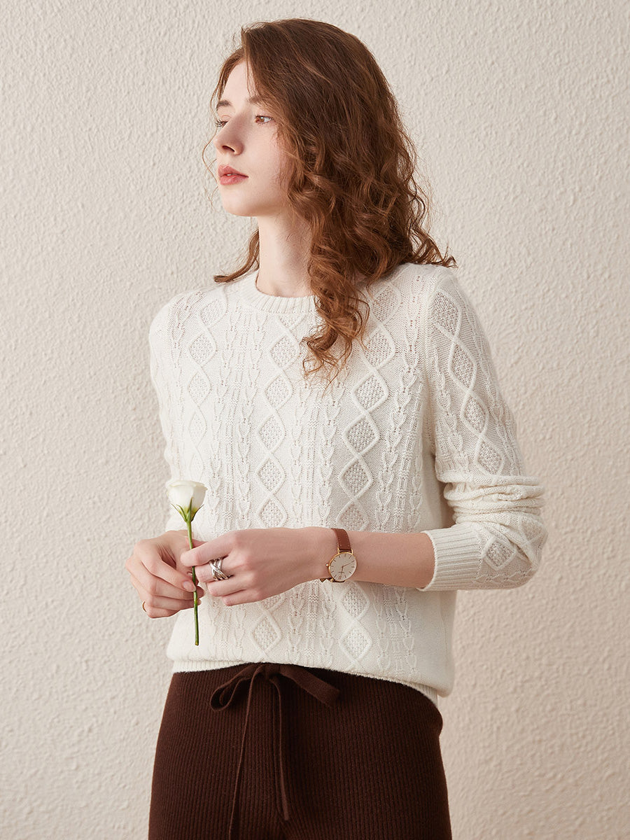 COMOBOCA 100% Wool Women's Cable Knit Sweater