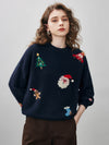 COMOBOCA Women's Wool Christmas Themed Round Neck Sweater