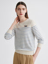 COMOBOCA 100% Cashmere Women's Striped Round Neck Sweater