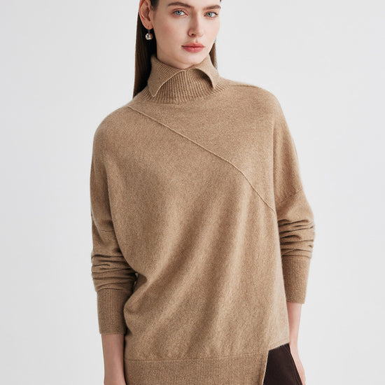 COMOBOCA 100% Cashmere Women's Asymmetric Turtleneck Sweater