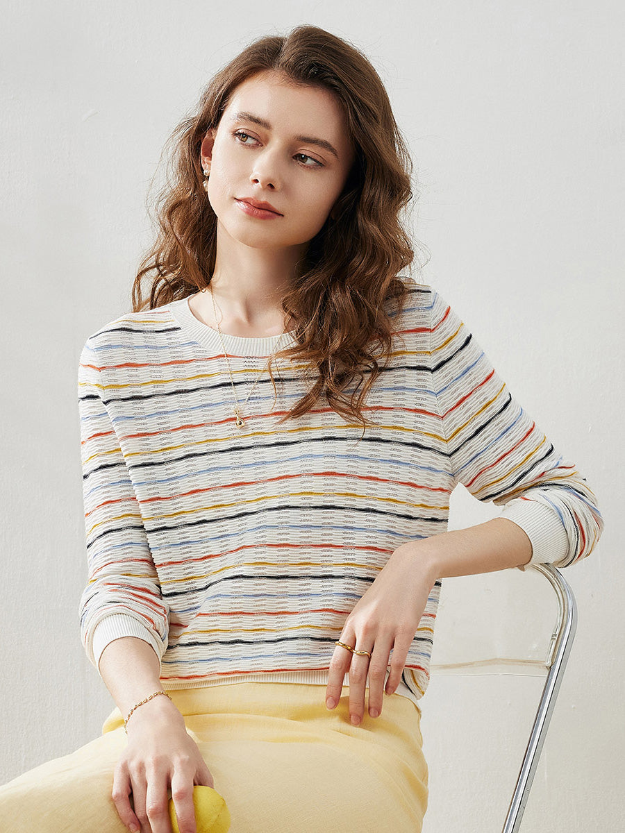 COMOBOCA Women's Colorful Striped Knit Sweater