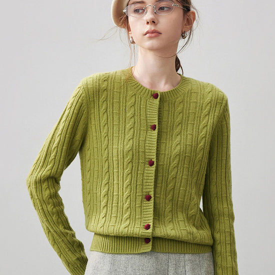 COMOBOCA 100% Cashmere Women's Cable Button Front Knit Cardigan