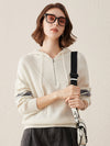 COMOBOCA White 100% Cashmere Women's Half Zip Sweater Knit Hoodie