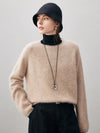 COMOBOCA Camel 100% Wool Women's Fuzzy Round Neck Sweater