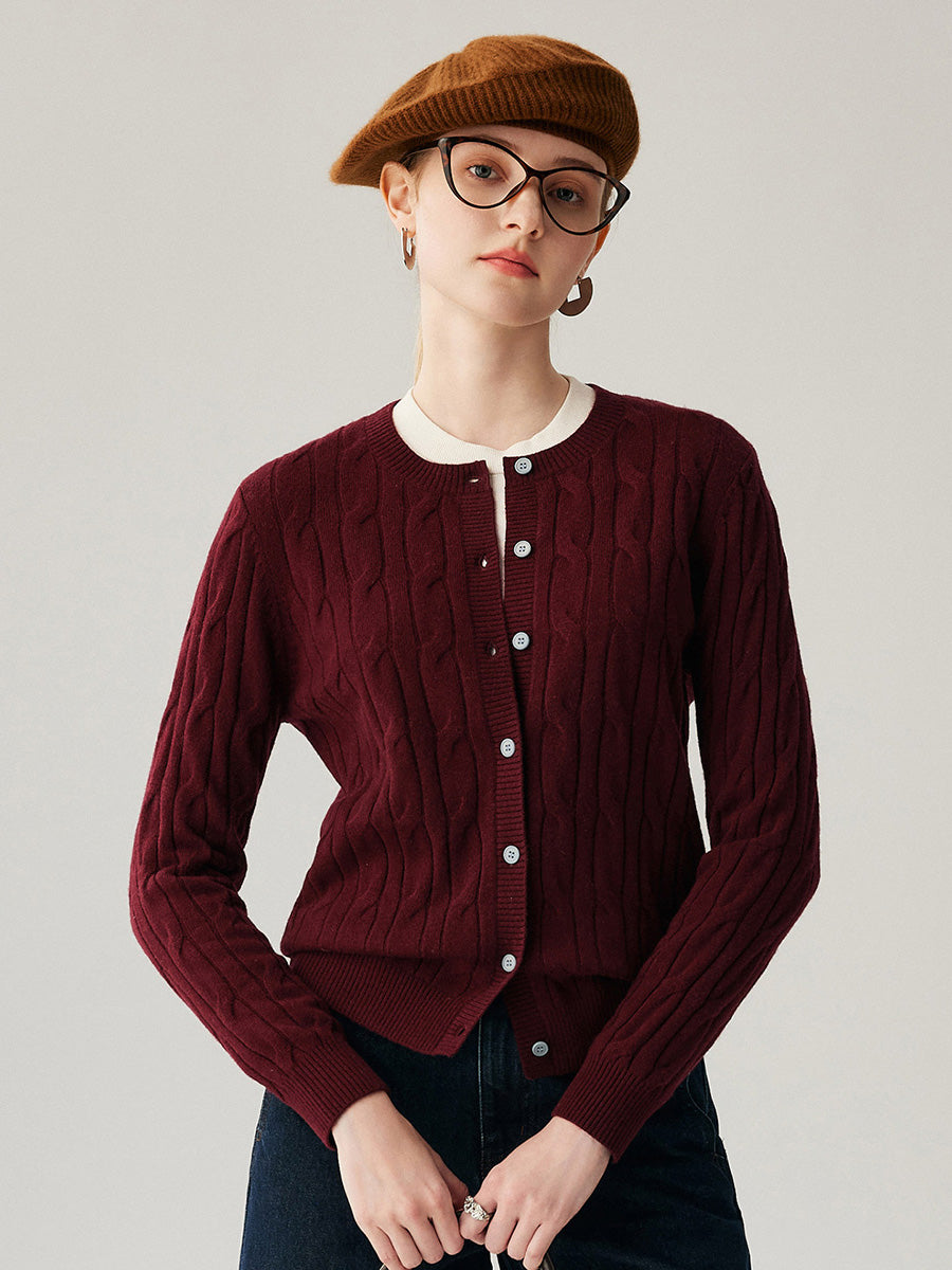 COMOBOCA 100% Cashmere Women's Cable Knit Button Front Cardigan