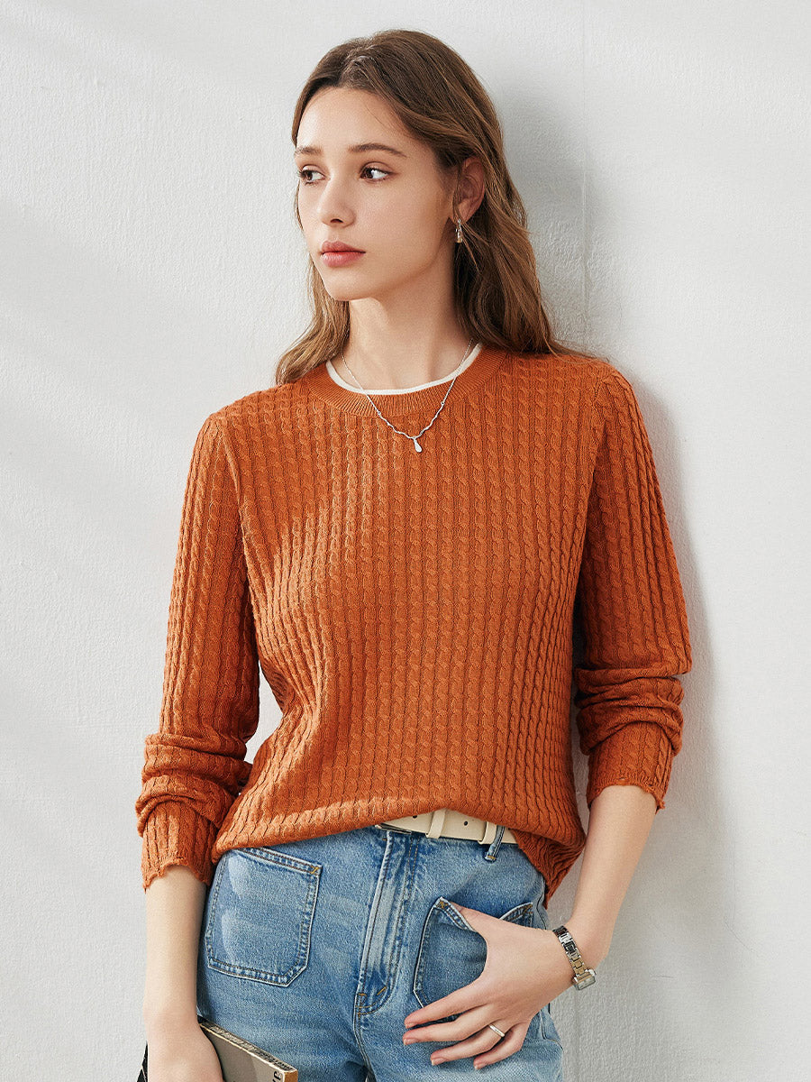 COMOBOCA Orange Women's Cable Knit Ribbed Sweater