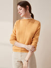 COMOBOCA Orange 100% Cashmere Women's Ribbed Contrast Trim Sweater