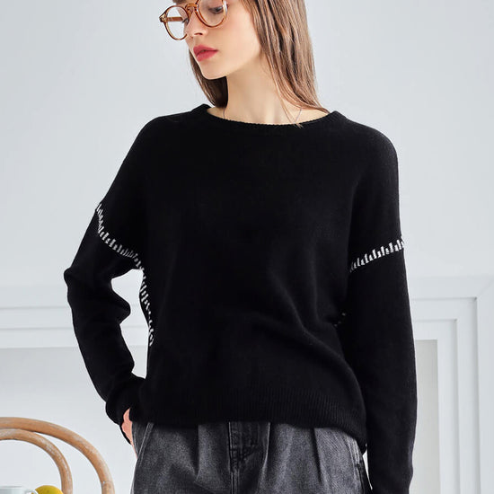 COMOBOCA 100% Cashmere Women's Sweater with Stitch Detailing