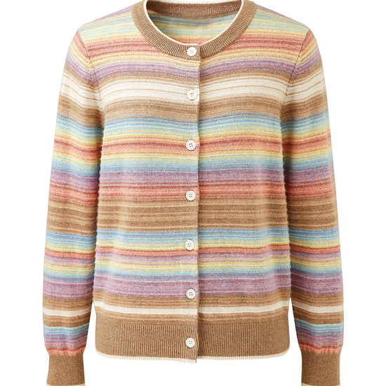 COMOBOCA 100% Cashmere Women's Striped Button Down Cardigan