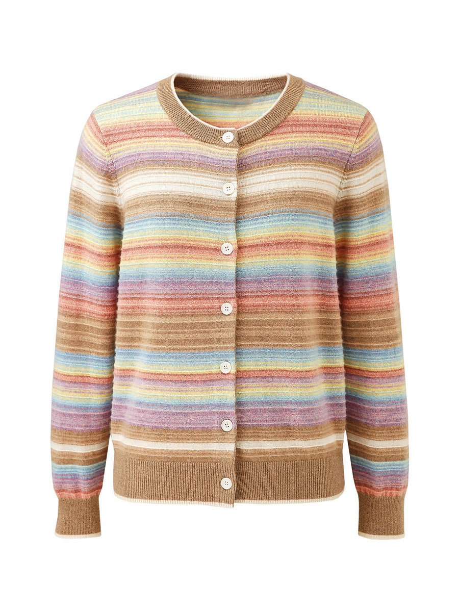 COMOBOCA 100% Cashmere Women's Striped Button Down Cardigan