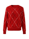 COMOBOCA 100% Cashmere Women's Diamond Patterned Round Neck Sweater