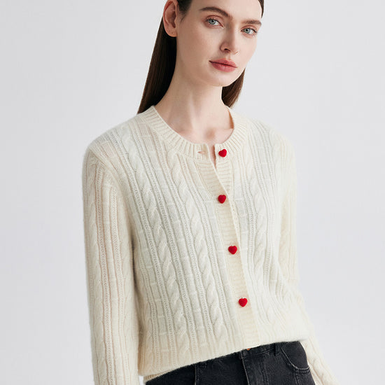 COMOBOCA 100% Cashmere Women's Cable Button Front Knit Cardigan