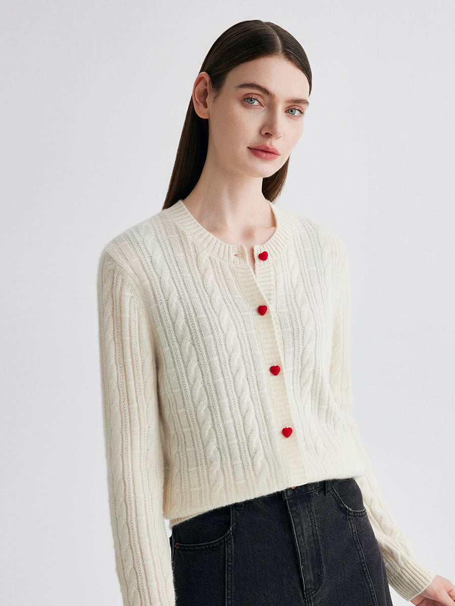 COMOBOCA 100% Cashmere Women's Cable Button Front Knit Cardigan