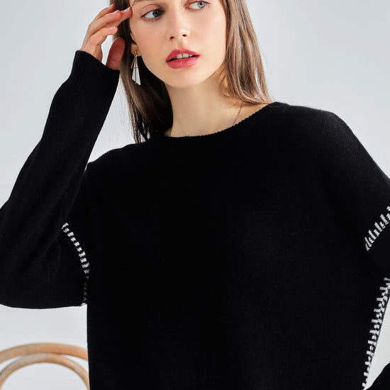 COMOBOCA 100% Cashmere Women's Sweater with Stitch Detailing