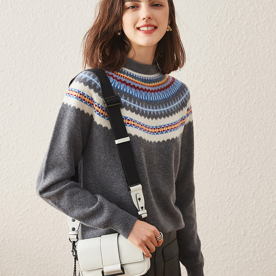 COMOBOCA 100% Cashmere Women's Fair Isle Knit Sweater