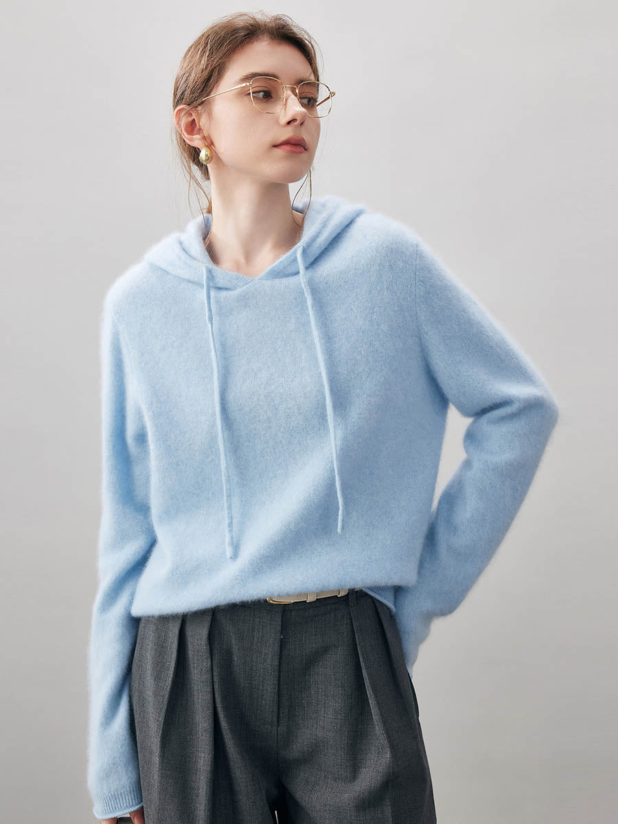 COMOBOCA Women's Wool Fuzzy Hooded Sweater