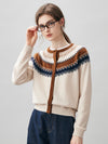 COMOBOCA Beige 100% Cashmere Women's Fair Isle Button Front Cardigan