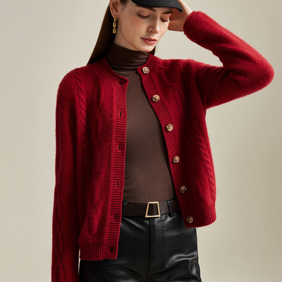 COMOBOCA 100% Cashmere Women's Cable Knit Cardigan