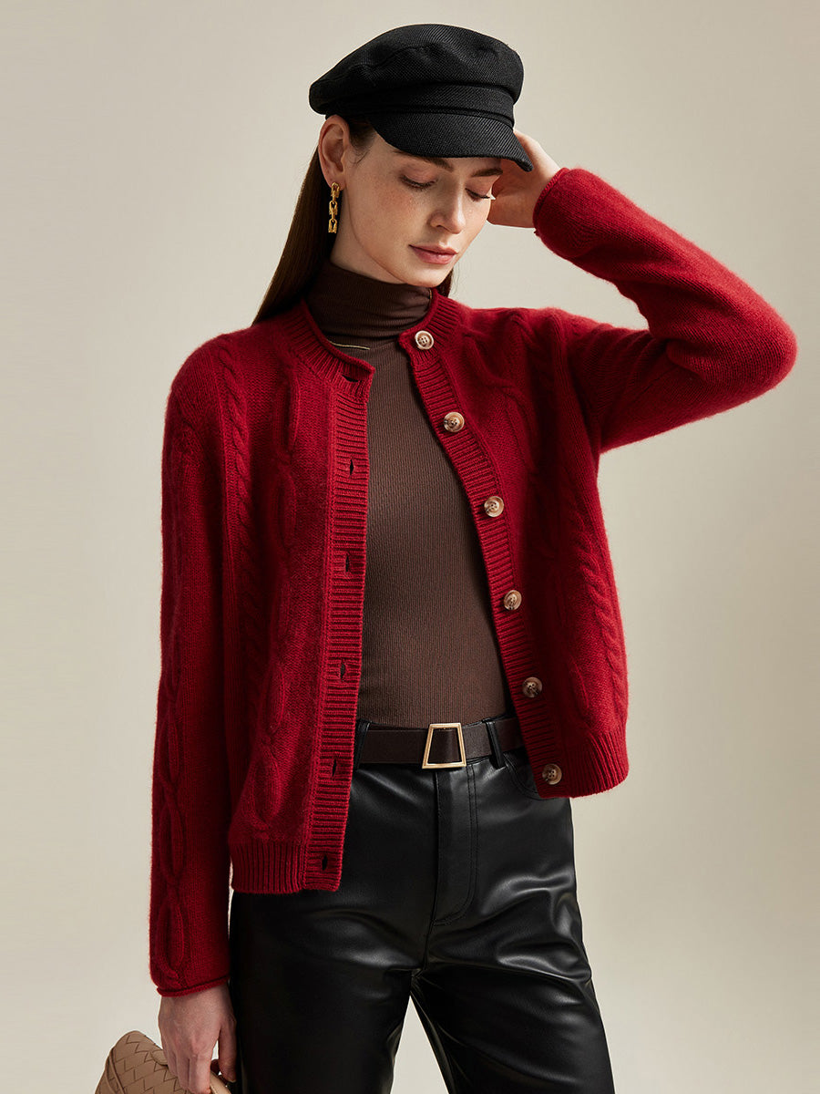COMOBOCA 100% Cashmere Women's Cable Knit Cardigan
