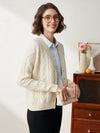 COMOBOCA 100% Cashmere Women's V-Neck Cable Knit Cardigan