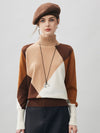 COMOBOCA Bronze 100% Cashmere Women's Color Block Turtleneck Sweater