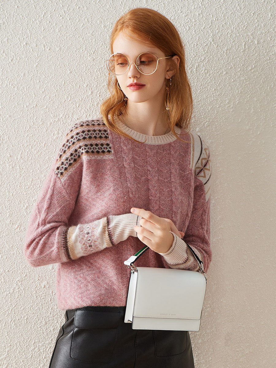 COMOBOCA 100% Cashmere Women's Intricate Sleeve Knit Sweater