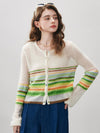 COMOBOCA Women's Rainbow Striped Button Down Cardigan