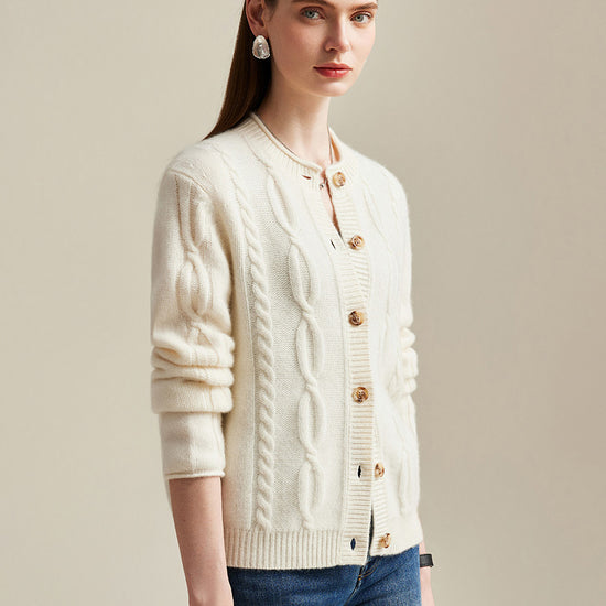 COMOBOCA 100% Cashmere Women's Cable Knit Cardigan