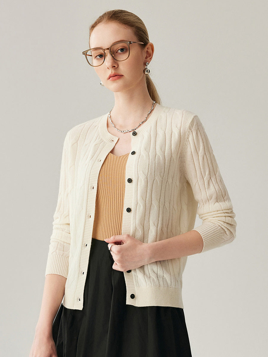 COMOBOCA 100% Cashmere Women's Cable Knit Button Front Cardigan