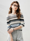 COMOBOCA Women's Striped Ribbed Round Neck Sweater