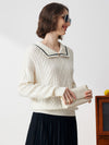 COMOBOCA 100% Cashmere Women's Sailor Collar Cable Knit Sweater