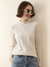 COMOBOCA BEIGE 100% Cashmere Women's Mock Neck Knit Sweater