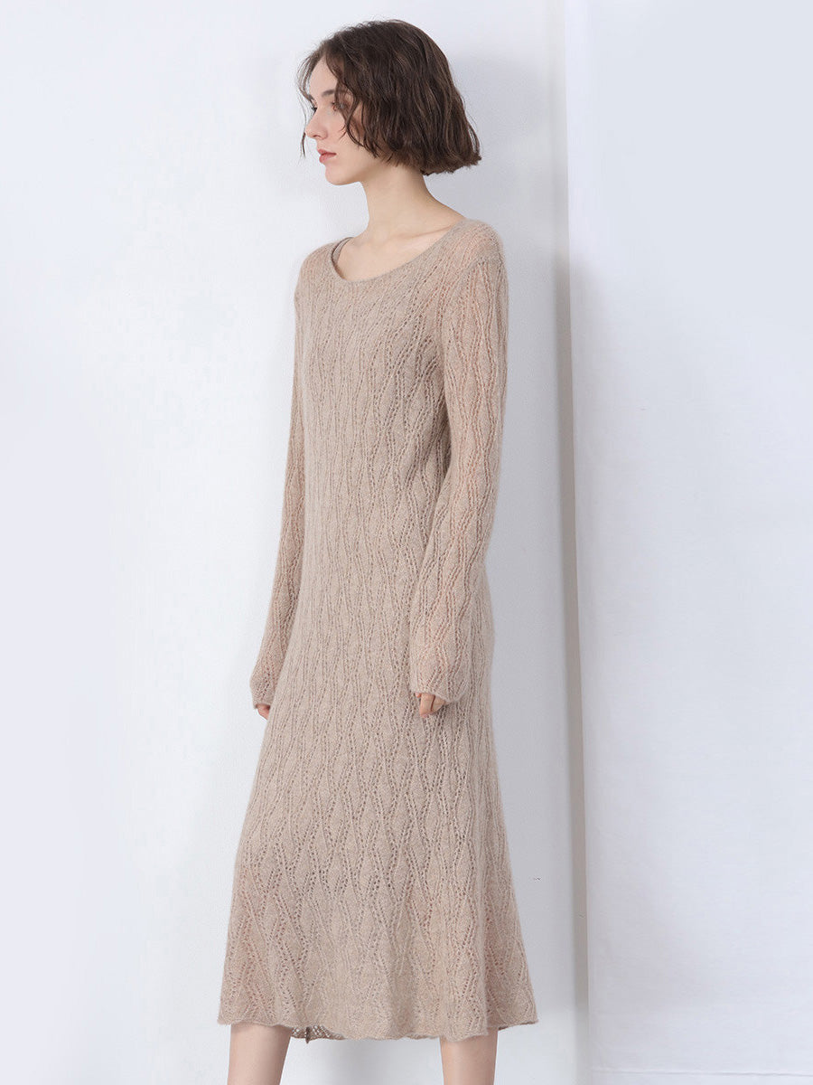 COMOBOCA Camel 100% Cashmere Women's Cable Knit Sweater Dress