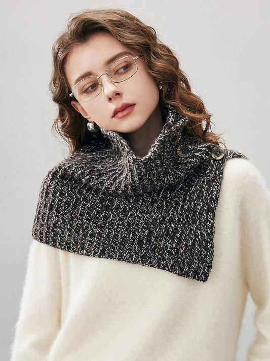 COMOBOCA Black 100% Wool Women's Knit Button Neck Warmer Shawl