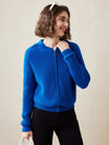 COMOBOCA Blue 100% Cashmere Women's Ribbed Zip Knit Cardigan Hoodie