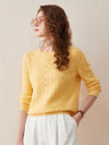 COMOBOCA Yellow 100% Wool Women's Cable Knit Sweater