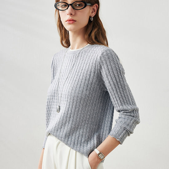 COMOBOCA Gray Women's Cable Knit Ribbed Sweater