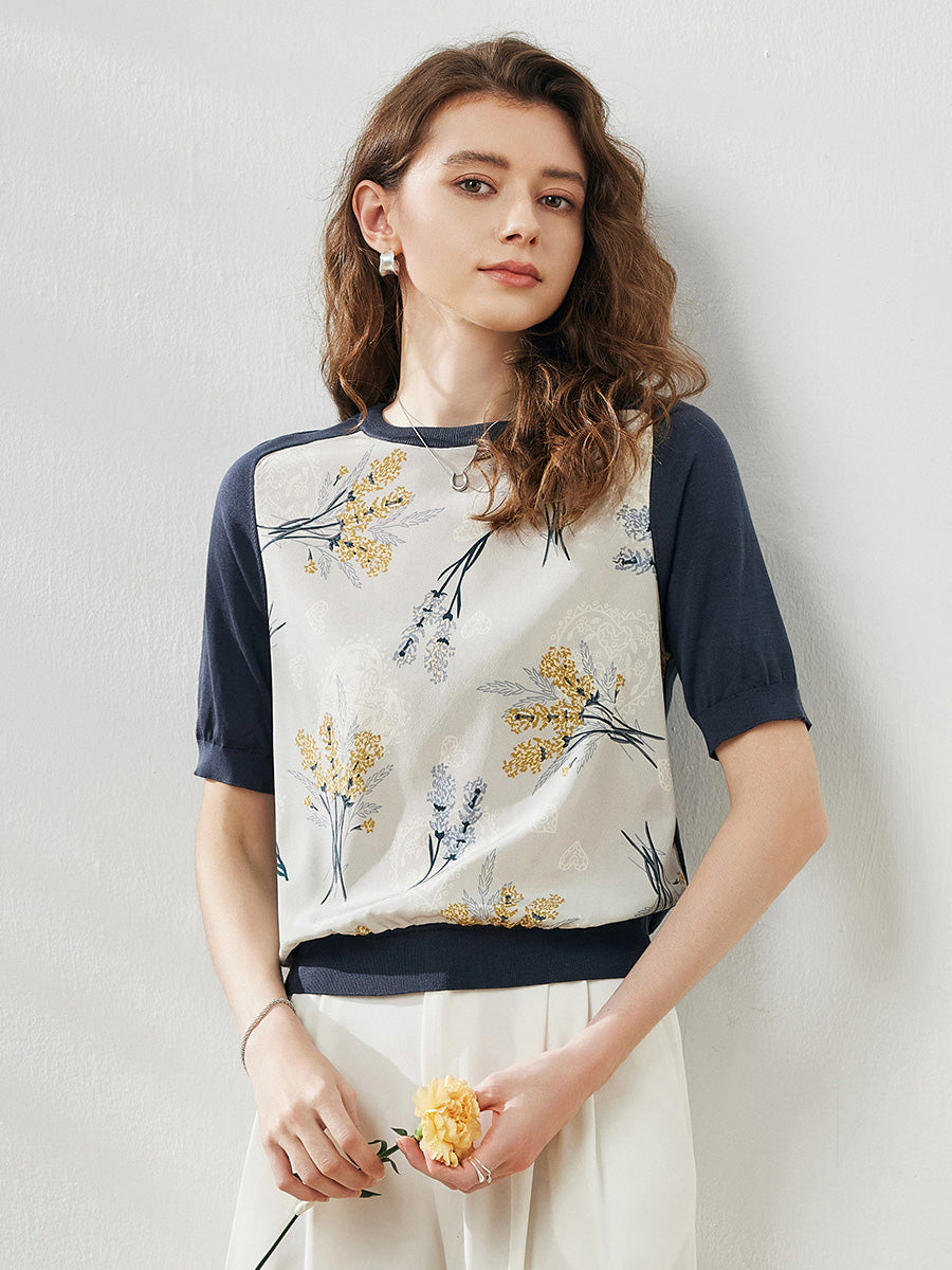 COMOBOCA Women's Floral Print Raglan Sleeve T-Shirt